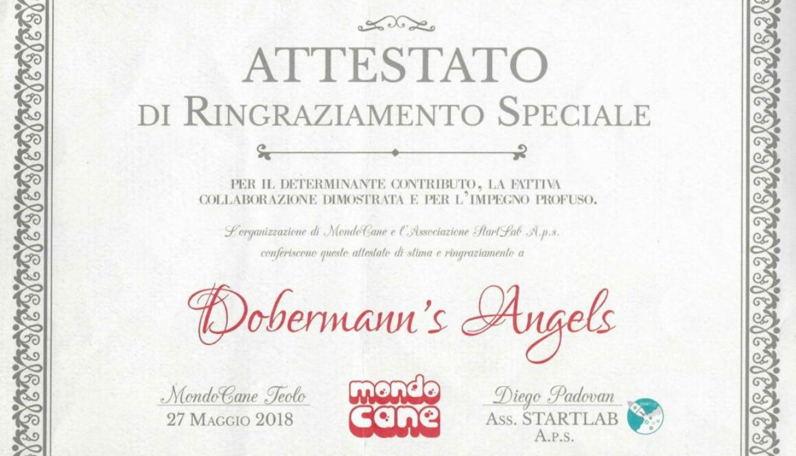 Dobermanns' Angels - Dicono di noi: Attestato Mondo Cane